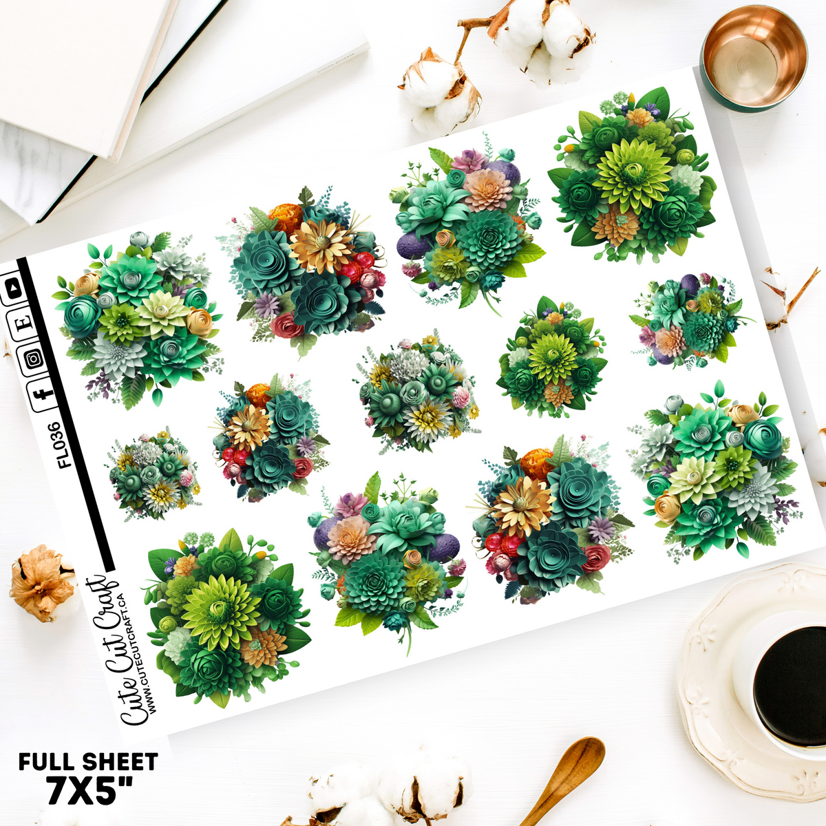 Green Paper Florals || Decorative Sheet