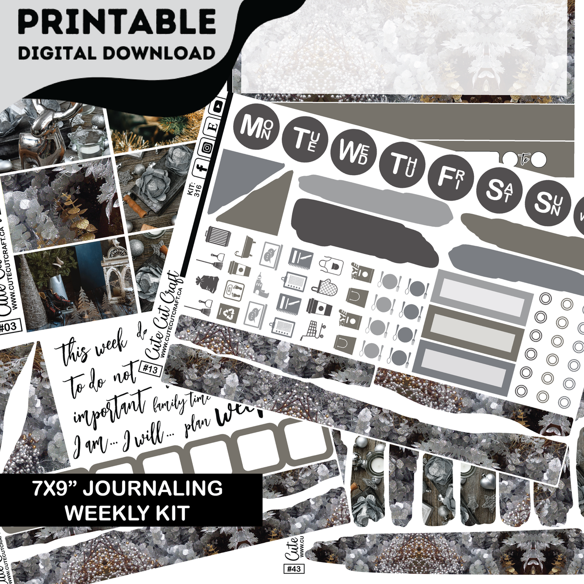 Silver Christmas #316 || Journaling Kit [PRINTABLE]