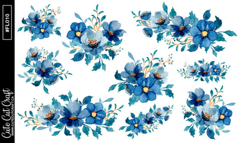Winter Blues Florals || Decorative Foiled Sheet