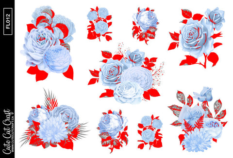 Muted Blue Florals || Decorative Foiled Sheet