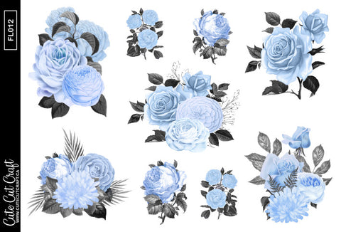 Muted Blue Florals || Decorative Foiled Sheet