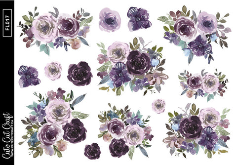 Purple Spring Florals || Decorative Foiled Sheet