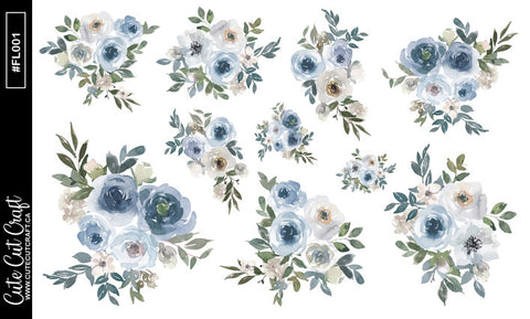 Blue Blush Florals || Decorative Foiled Sheet