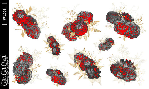 Black Night Florals || Decorative Foiled Sheet