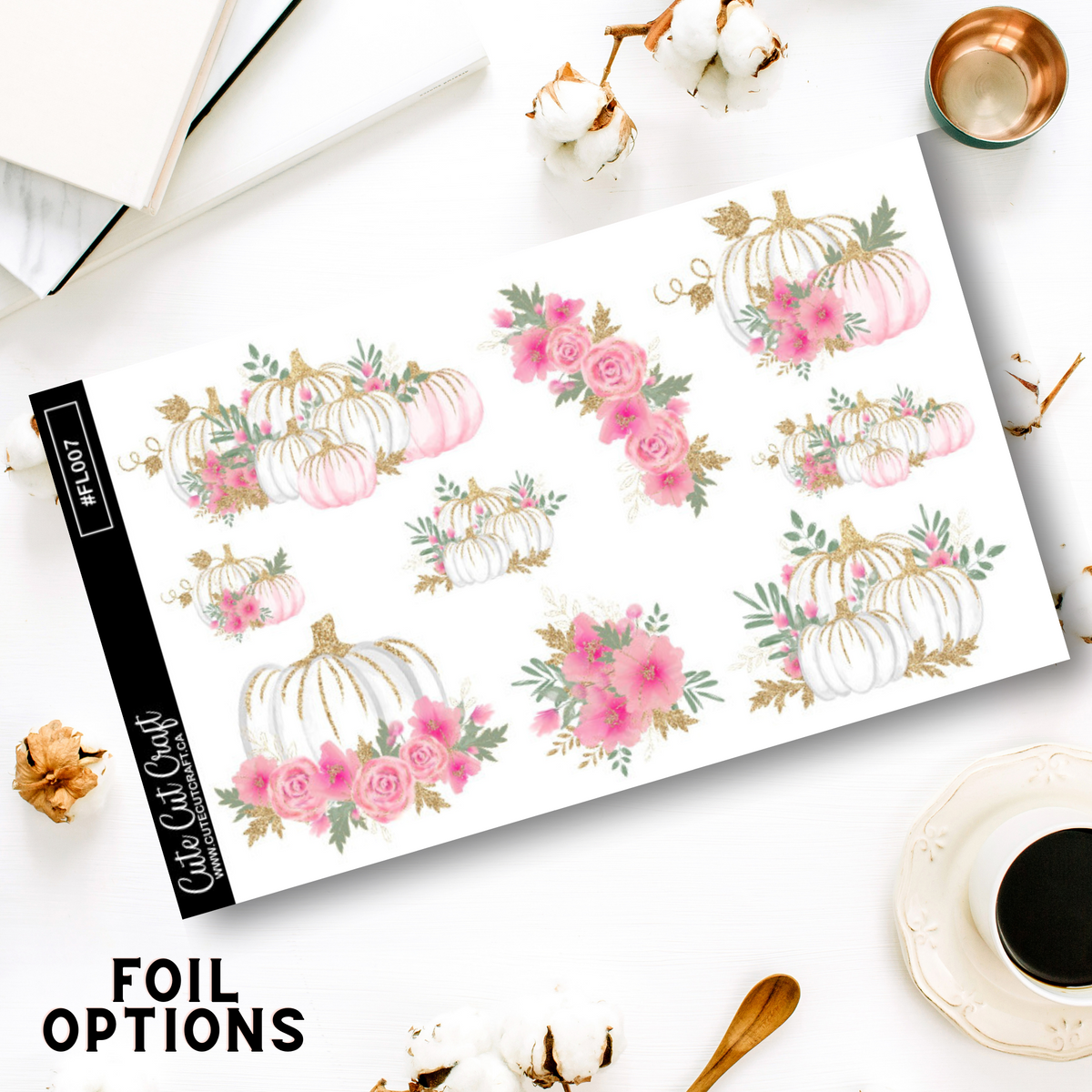 Pink Pumpkin Florals || Decorative Foiled Sheet
